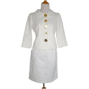 Milly of New York White Skirt Suit Mod 60s Retro Bridal Gold Chain Women 2/4